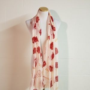 Charming Charlies Pink Red Chinese Food Scarf